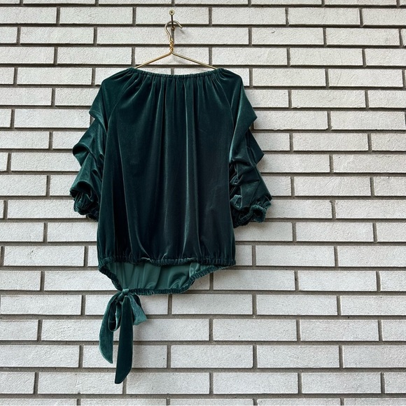 MSK 1X Emerald Velvet Off Shoulder Lantern Sleeve Top Holiday Glam Romantic - Picture 10 of 11